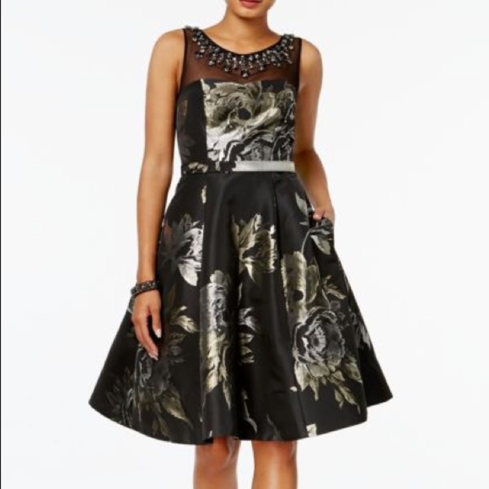 Vince Camuto metallic floral cocktail dress